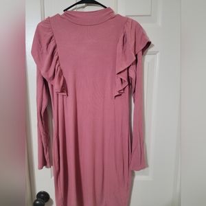 Express Pink Ruffles Shoulders Body Con Dress